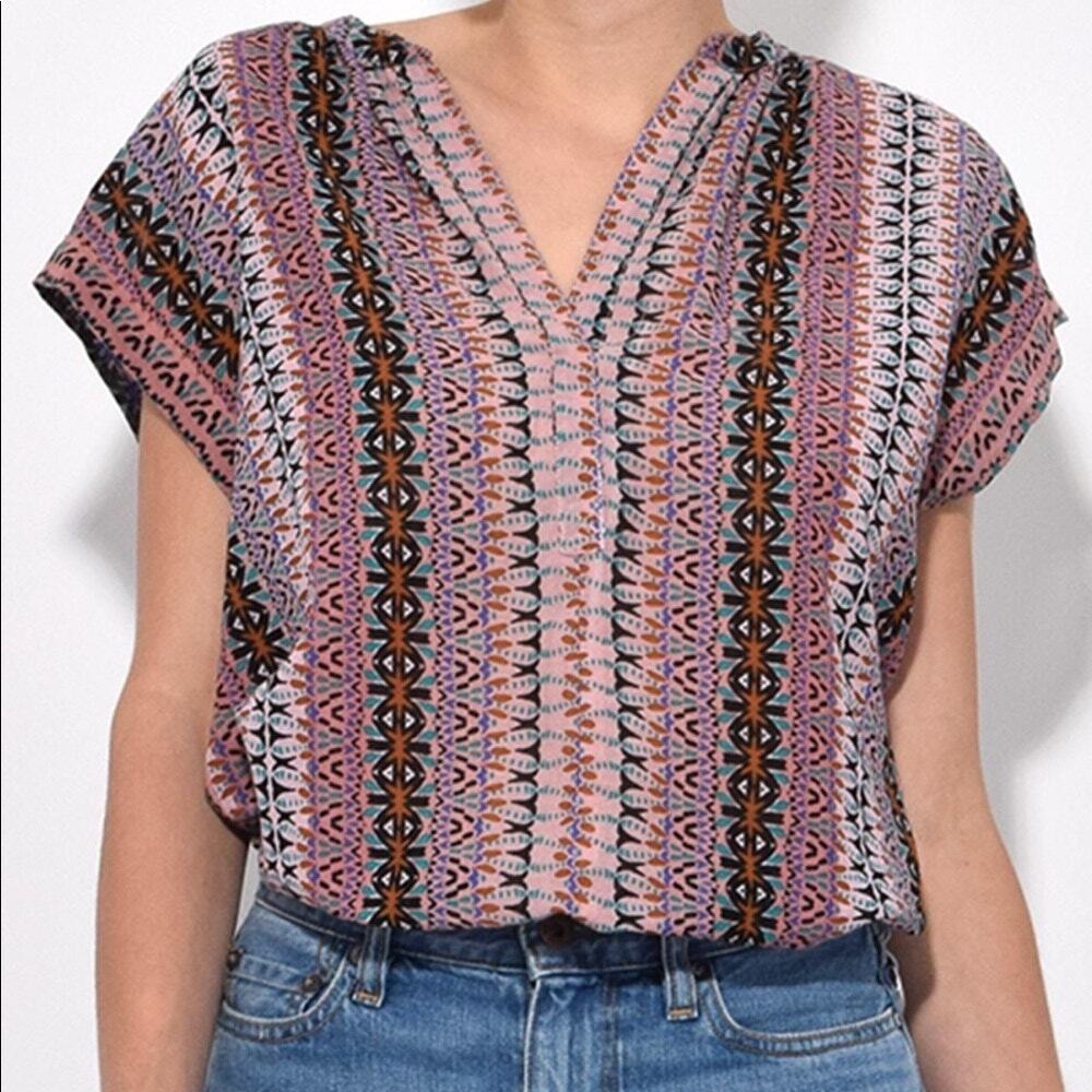 XiRENA Trista Top Sunstone Pink Print Blouse Size Small S REVOLVE 100% Cotton